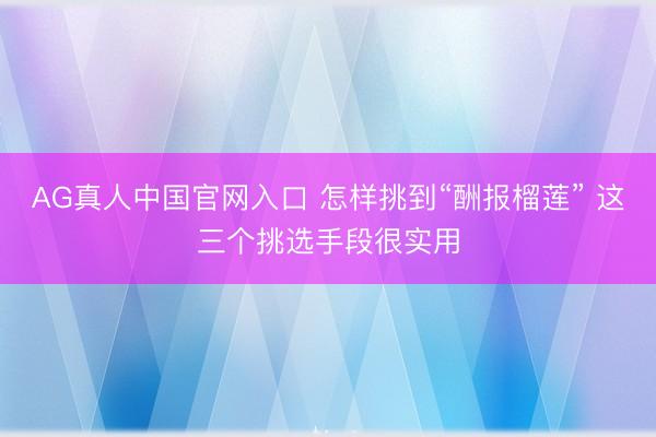AG真人中国官网入口 怎样挑到“酬报榴莲” 这三个挑选手段很实用
